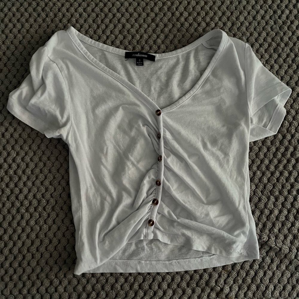 White button down with faux buttons